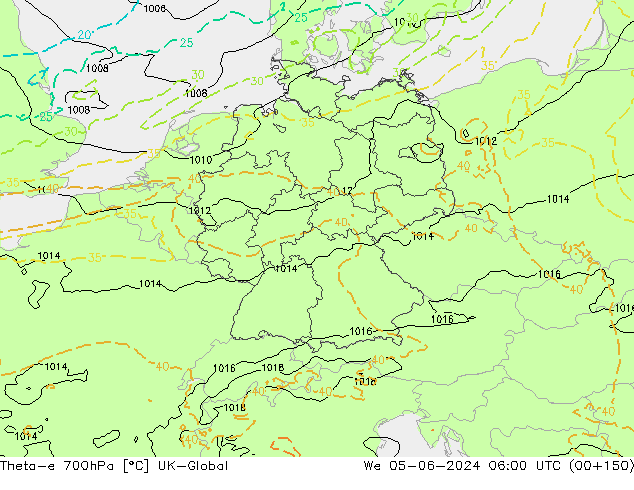 Theta-e 700hPa UK-Global We 05.06.2024 06 UTC
