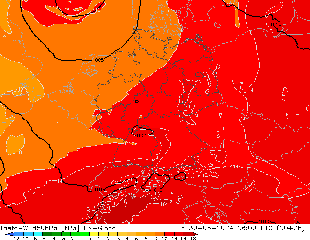 Theta-W 850гПа UK-Global чт 30.05.2024 06 UTC