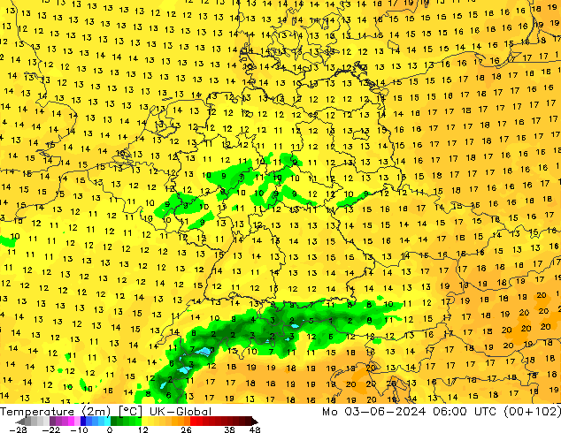 Temperatura (2m) UK-Global lun 03.06.2024 06 UTC