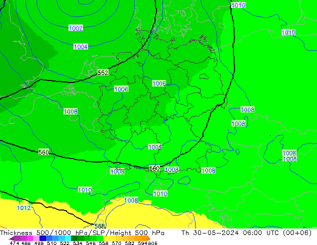 Thck 500-1000hPa UK-Global Th 30.05.2024 06 UTC