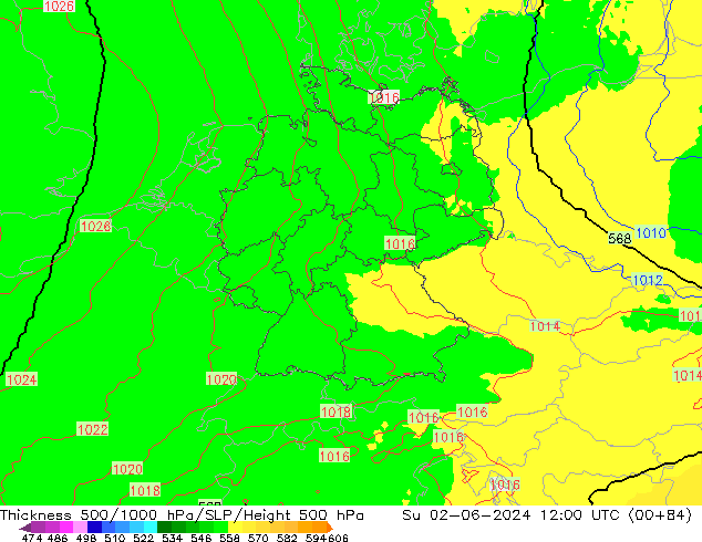 500-1000 hPa Kalınlığı UK-Global Paz 02.06.2024 12 UTC