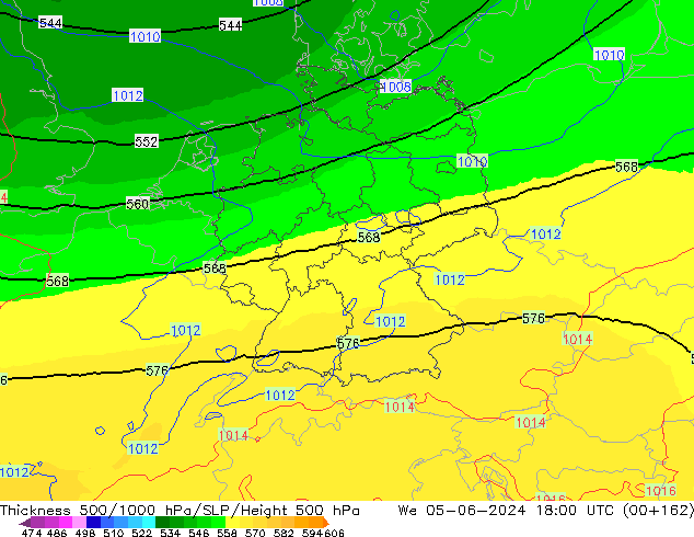 Thck 500-1000hPa UK-Global We 05.06.2024 18 UTC