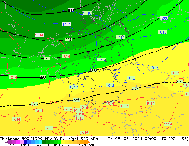 500-1000 hPa Kalınlığı UK-Global Per 06.06.2024 00 UTC