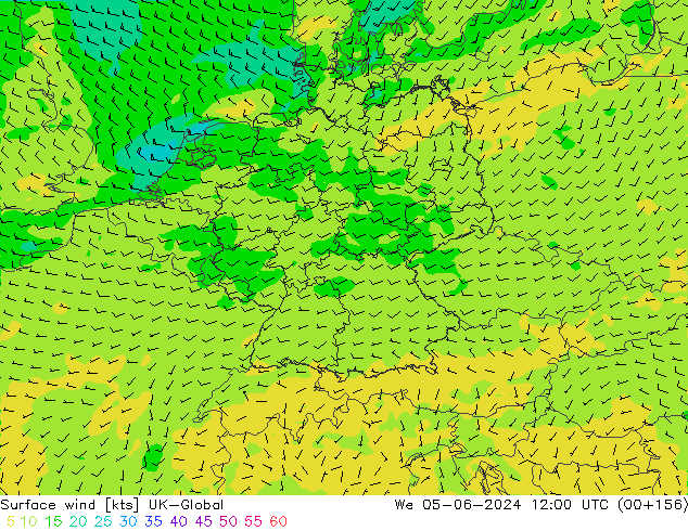 Surface wind UK-Global We 05.06.2024 12 UTC