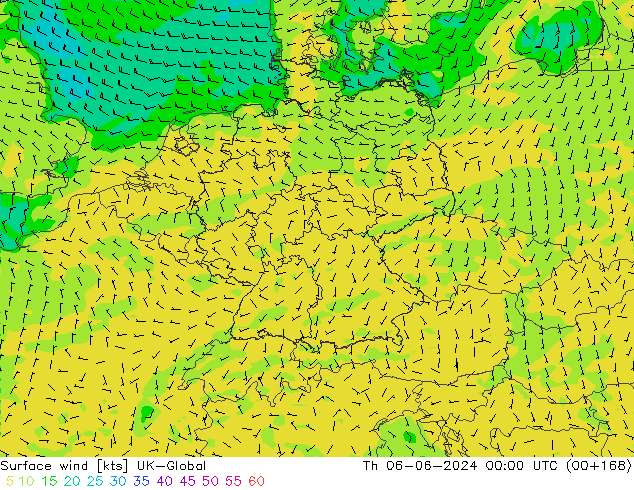 Surface wind UK-Global Th 06.06.2024 00 UTC