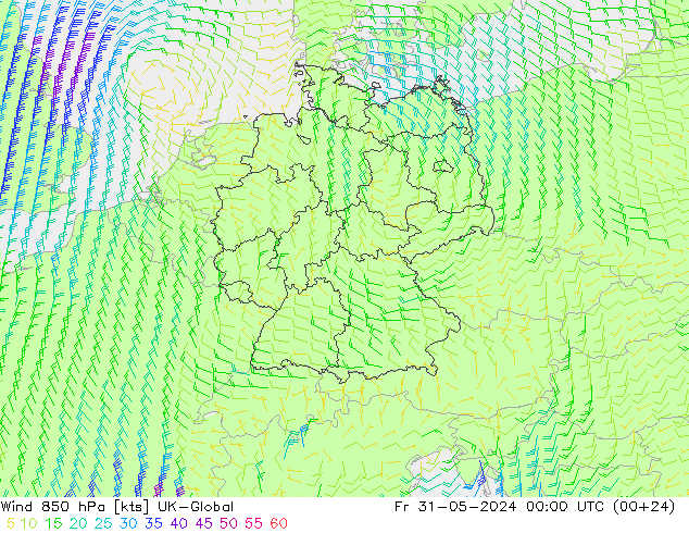 Vent 850 hPa UK-Global ven 31.05.2024 00 UTC