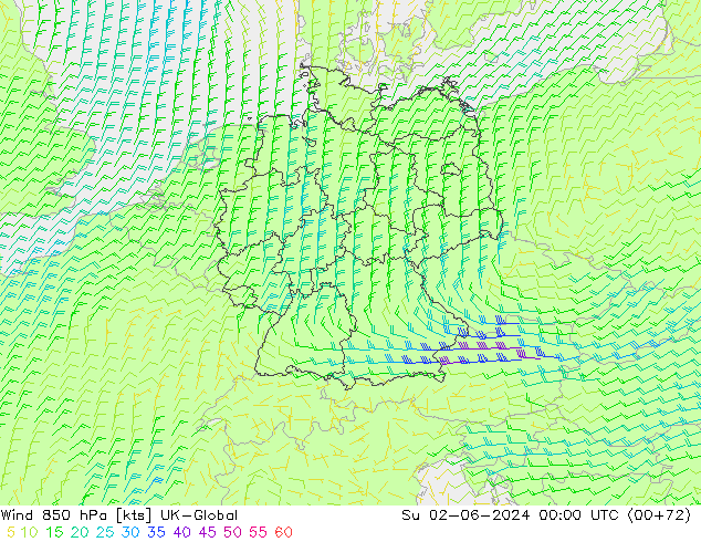 Wind 850 hPa UK-Global Ne 02.06.2024 00 UTC