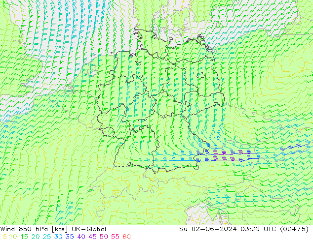 Wind 850 hPa UK-Global Ne 02.06.2024 03 UTC