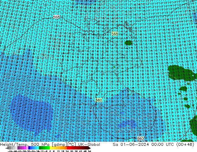 Height/Temp. 500 hPa UK-Global Sa 01.06.2024 00 UTC