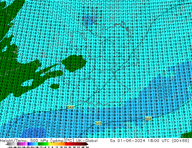 Yükseklik/Sıc. 500 hPa UK-Global Cts 01.06.2024 18 UTC