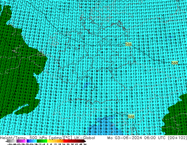 Hoogte/Temp. 500 hPa UK-Global ma 03.06.2024 06 UTC