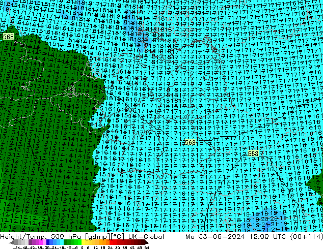 Height/Temp. 500 hPa UK-Global Seg 03.06.2024 18 UTC