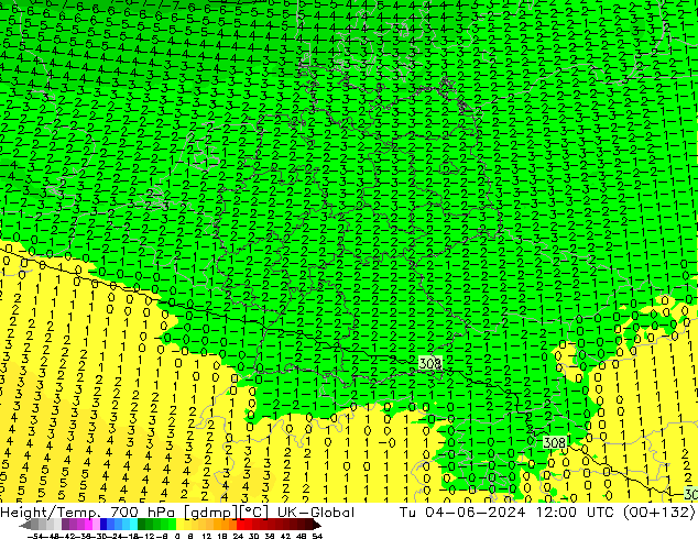 Height/Temp. 700 hPa UK-Global mar 04.06.2024 12 UTC