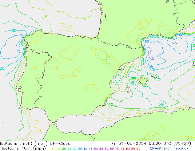 Isotachs (mph) UK-Global пт 31.05.2024 03 UTC