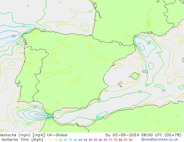 Isotachs (mph) UK-Global Ne 02.06.2024 06 UTC
