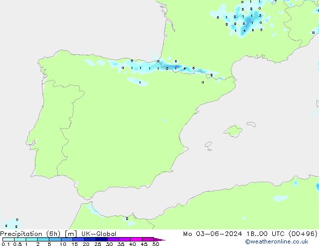 Precipitação (6h) UK-Global Seg 03.06.2024 00 UTC