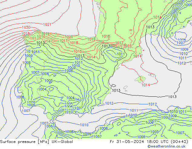 Atmosférický tlak UK-Global Pá 31.05.2024 18 UTC