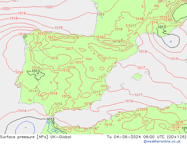 Surface pressure UK-Global Tu 04.06.2024 06 UTC