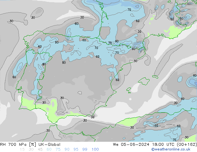 RH 700 hPa UK-Global  05.06.2024 18 UTC