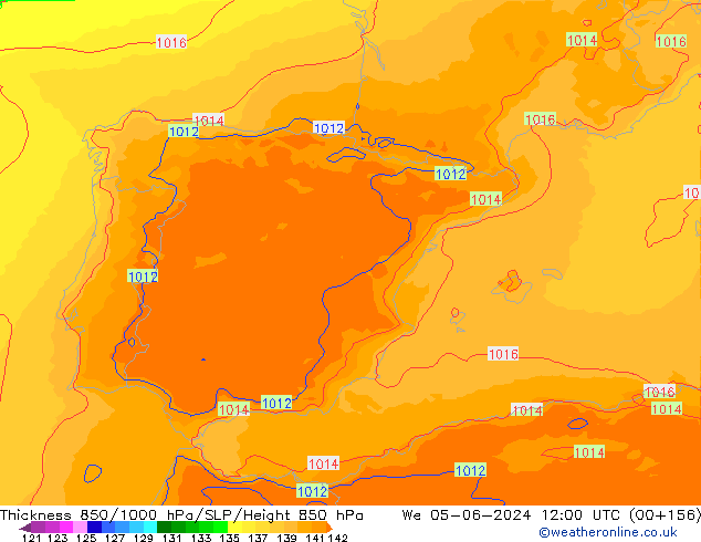 Thck 850-1000 hPa UK-Global We 05.06.2024 12 UTC