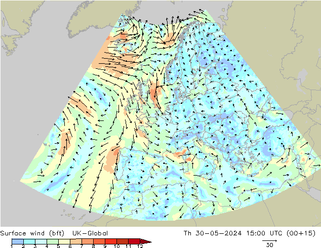 10 m (bft) UK-Global  30.05.2024 15 UTC