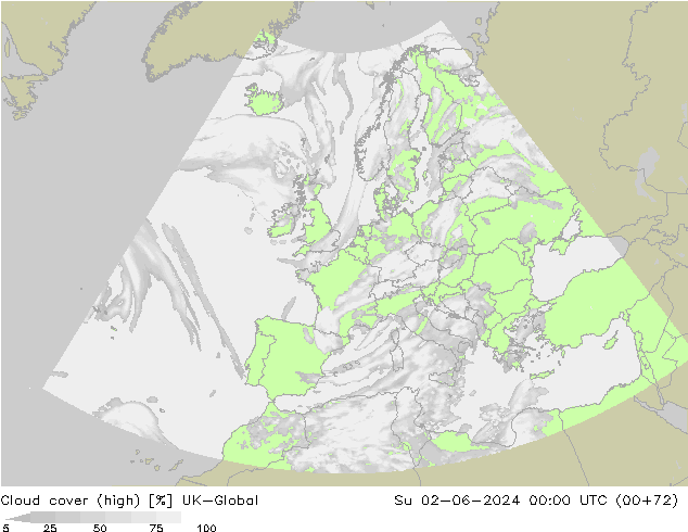 Cloud cover (high) UK-Global Su 02.06.2024 00 UTC