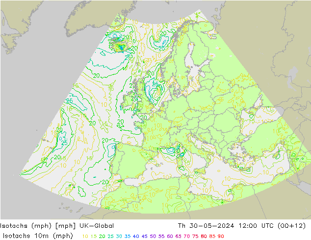 Isotachen (mph) UK-Global Do 30.05.2024 12 UTC