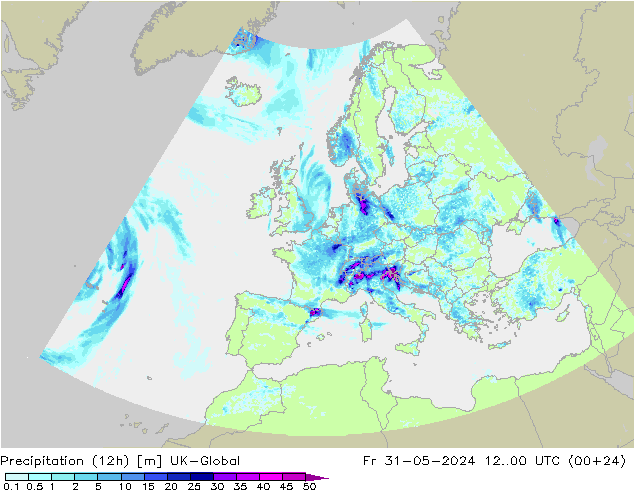Yağış (12h) UK-Global Cu 31.05.2024 00 UTC