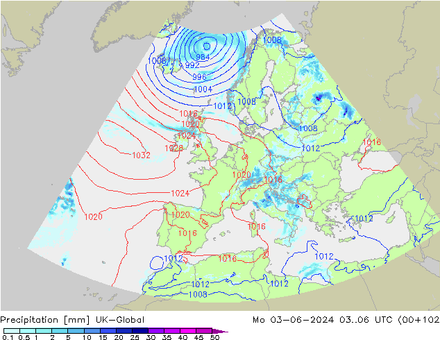 Srážky UK-Global Po 03.06.2024 06 UTC