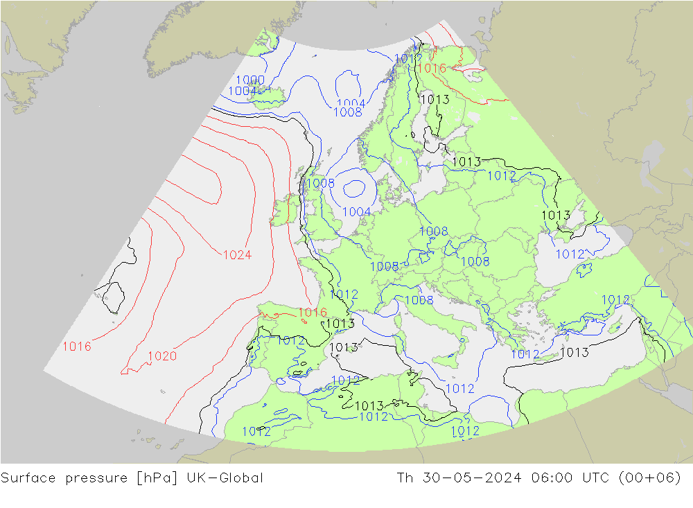 地面气压 UK-Global 星期四 30.05.2024 06 UTC