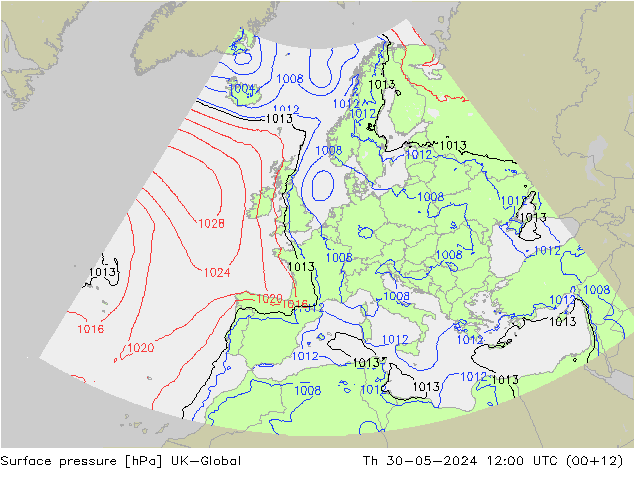 Surface pressure UK-Global Th 30.05.2024 12 UTC