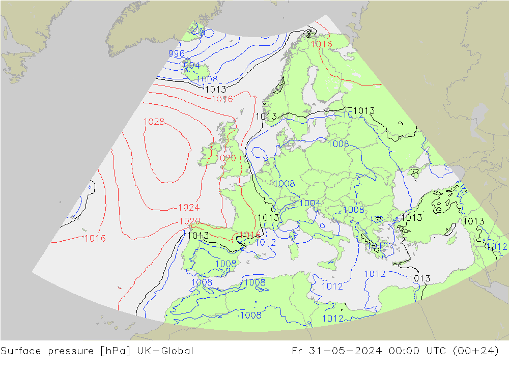 Surface pressure UK-Global Fr 31.05.2024 00 UTC