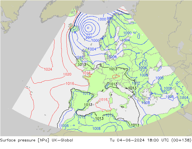 Luchtdruk (Grond) UK-Global di 04.06.2024 18 UTC