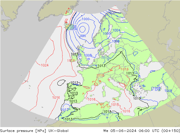 Surface pressure UK-Global We 05.06.2024 06 UTC