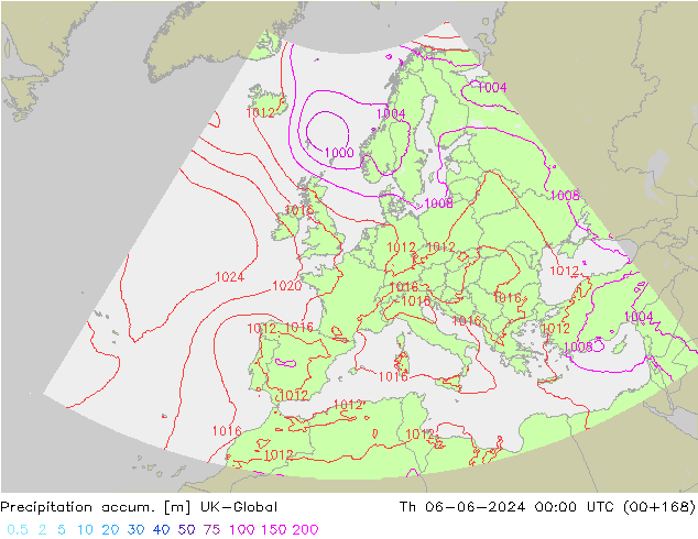 Precipitation accum. UK-Global gio 06.06.2024 00 UTC