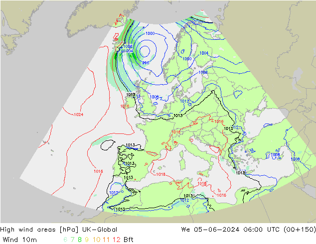 High wind areas UK-Global mié 05.06.2024 06 UTC