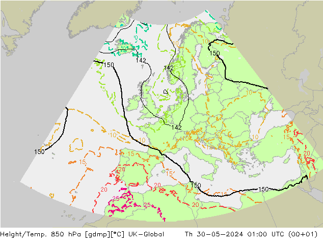 Géop./Temp. 850 hPa UK-Global jeu 30.05.2024 01 UTC