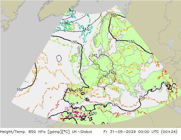 Height/Temp. 850 hPa UK-Global Fr 31.05.2024 00 UTC