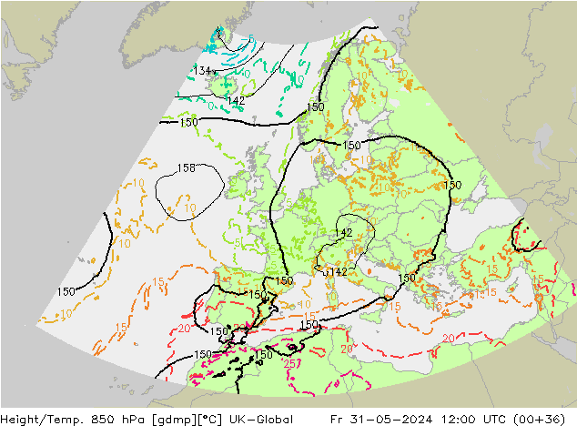 Height/Temp. 850 hPa UK-Global Fr 31.05.2024 12 UTC