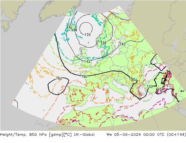 Yükseklik/Sıc. 850 hPa UK-Global Çar 05.06.2024 00 UTC