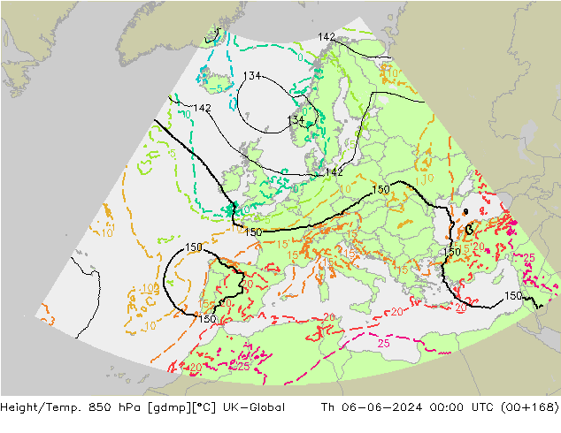 Height/Temp. 850 hPa UK-Global Do 06.06.2024 00 UTC