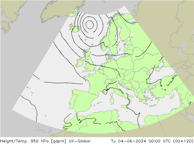 Height/Temp. 950 hPa UK-Global wto. 04.06.2024 00 UTC