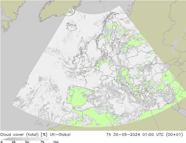 Cloud cover (total) UK-Global Th 30.05.2024 01 UTC