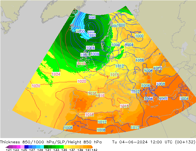 Thck 850-1000 hPa UK-Global  04.06.2024 12 UTC