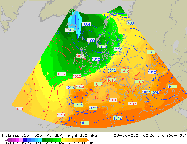 850-1000 hPa Kalınlığı UK-Global Per 06.06.2024 00 UTC