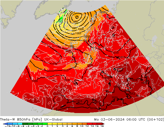 Theta-W 850hPa UK-Global  03.06.2024 06 UTC