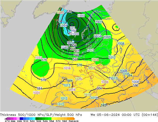 Thck 500-1000hPa UK-Global We 05.06.2024 00 UTC