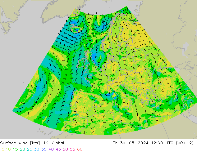 Vento 10 m UK-Global Qui 30.05.2024 12 UTC