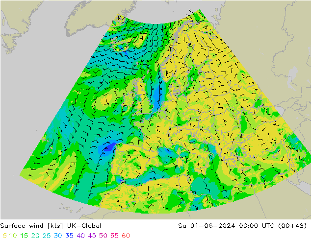 wiatr 10 m UK-Global so. 01.06.2024 00 UTC