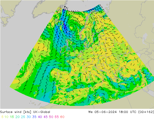 Wind 10 m UK-Global wo 05.06.2024 18 UTC